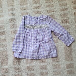 Baby Boden Purple Gingham Easter Blouse with Smocked Detail
